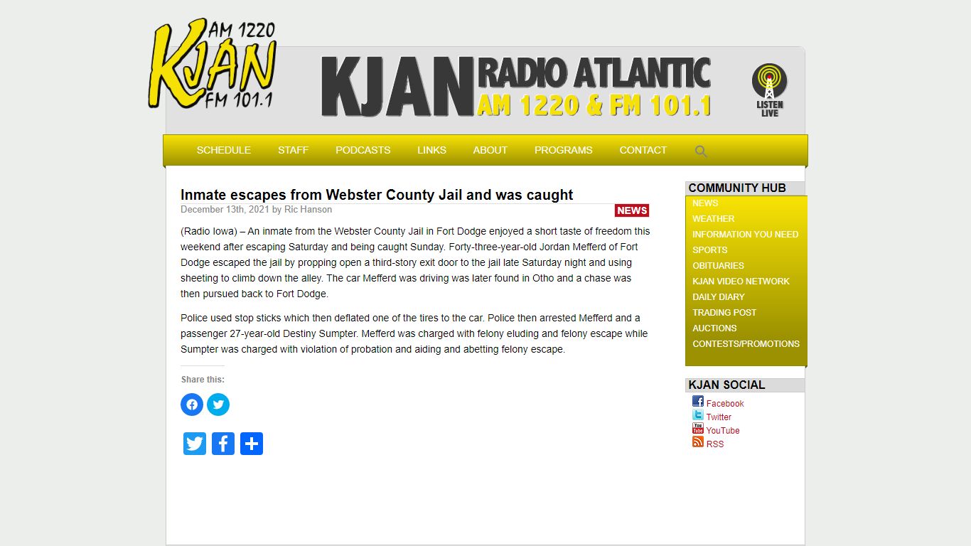Inmate escapes from Webster County Jail and was caught ...